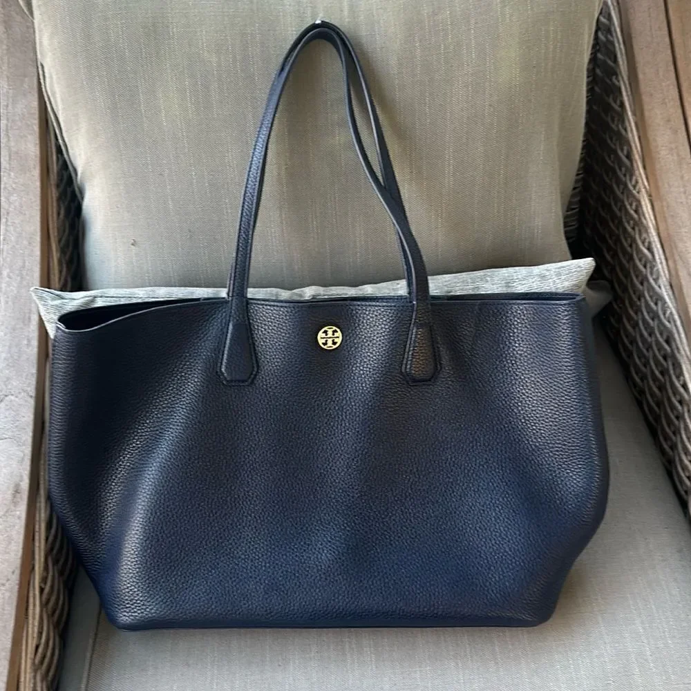 Tory Burch Navy Blue Pebbled leather Tote Bag